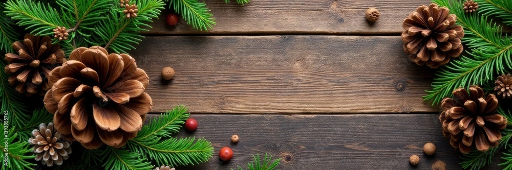 Rustic wood backdrop, scattered pinecones & lush evergreen sprigs , green, pinecone, rustic Rustic wood backdrop, scattered pinecones & lush evergreen sprigs , green, pinecone, rustic