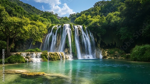 Lush Waterfall Pool Scene