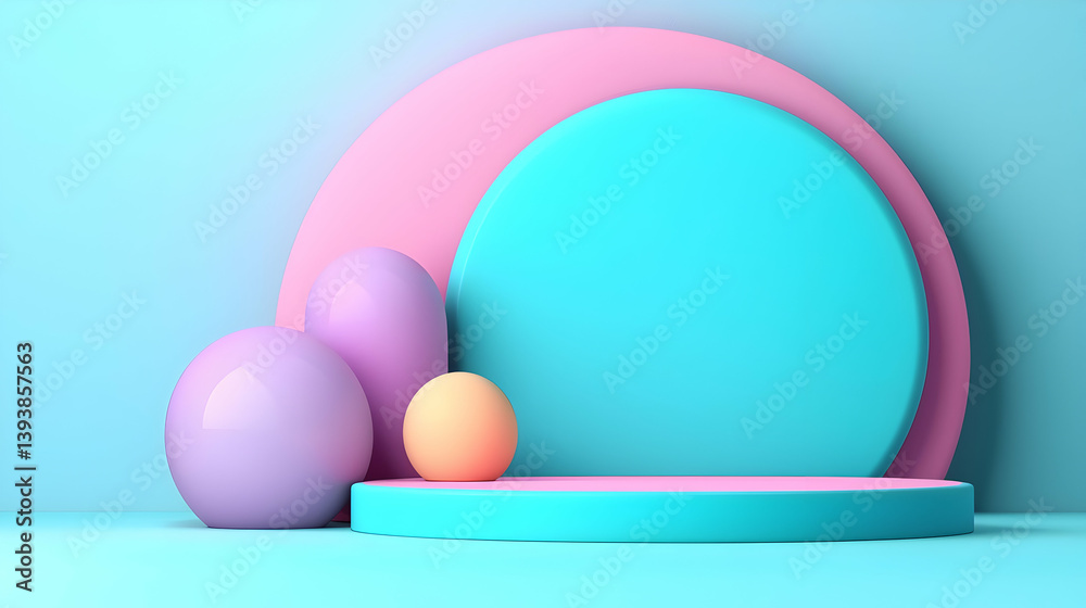 Fototapeta premium Pastel Geometric Display with Circular Platform and Spheres