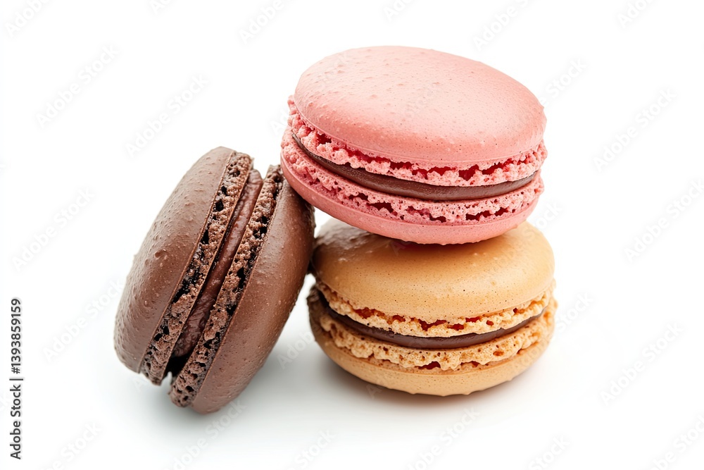 A realistic photo of Macarons, hyper-realistic, isolated on white A realistic photo of Macarons, hyper-realistic, isolated on white