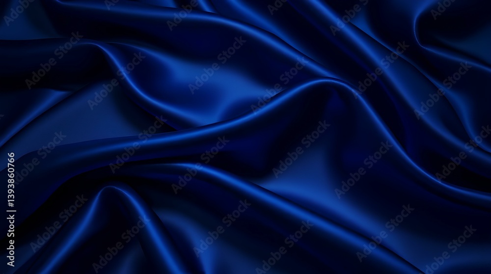Fototapeta premium Deep blue silk satin fabric. Elegant abstract background. Liquid wave effect or silk with soft wavy folds. Beautiful navy blue fabric background with copy space for your design.