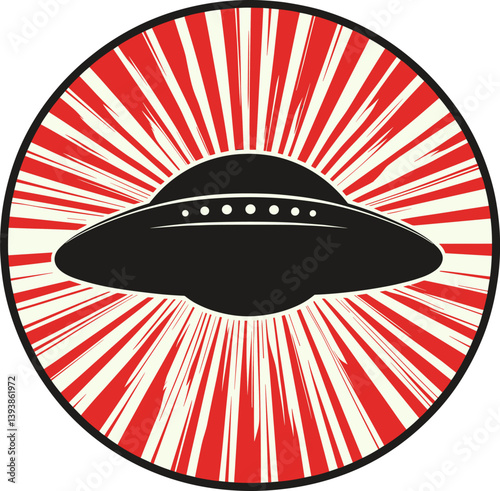 UFO design featuring a striking circular pattern with bold colors and a modern aesthetic isolated on transparent background. Vector illustration.