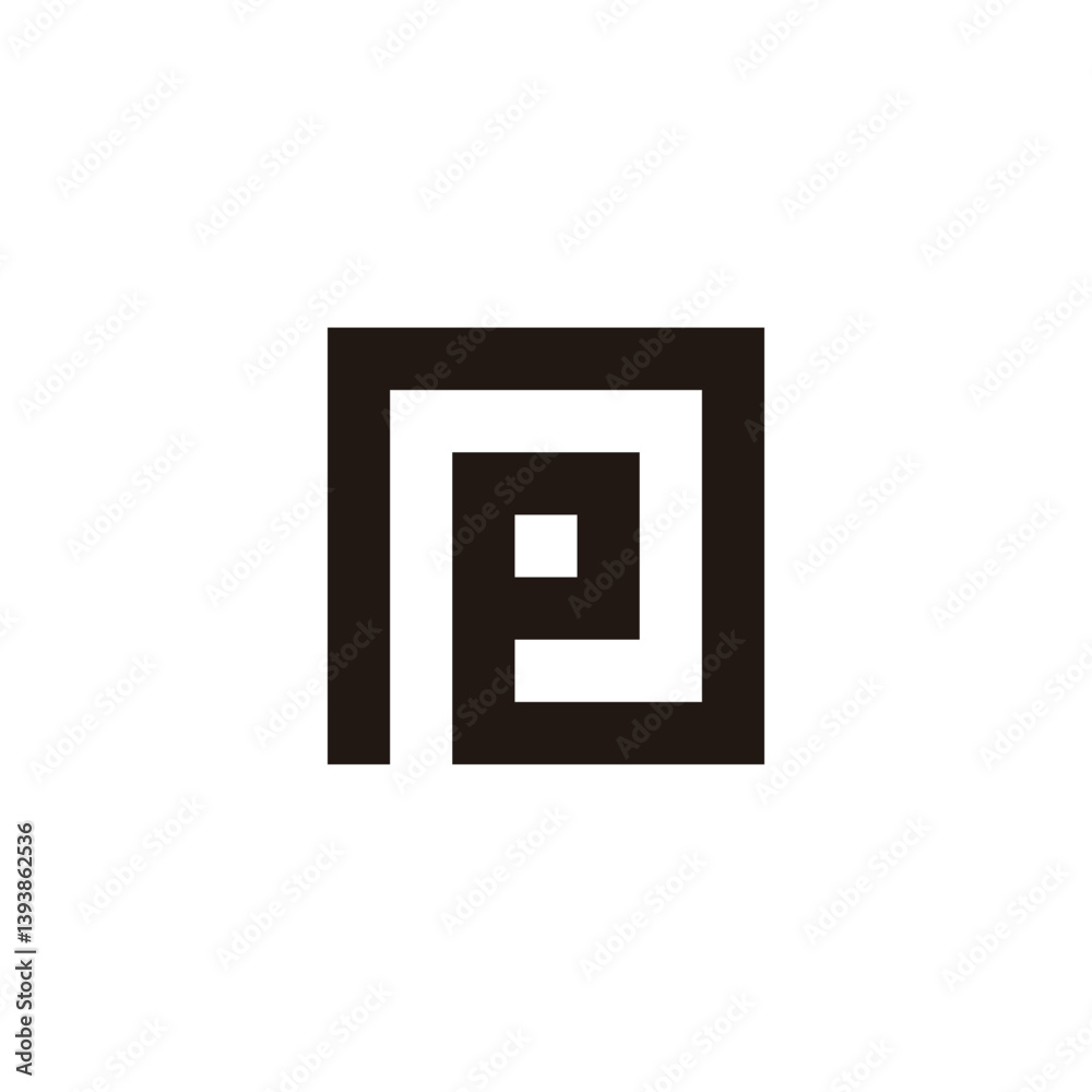 Letter P spiral, square geometric symbol simple logo vector