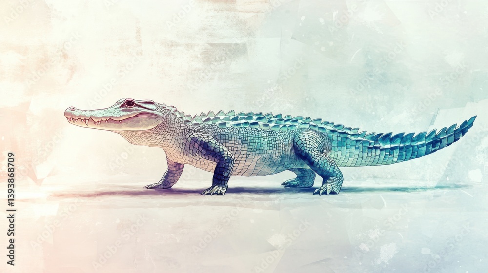 Alligator Walking in Artistic Rendering with Cool Tones Background Alligator Walking in Artistic Rendering with Cool Tones Background