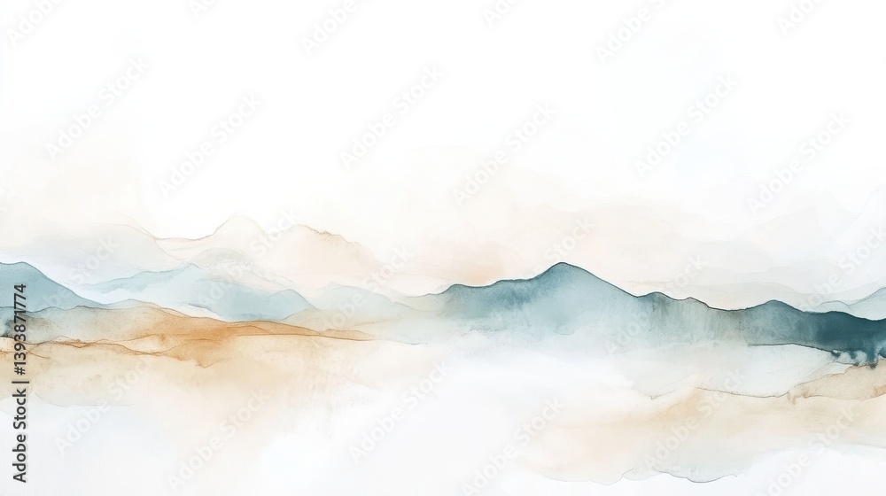 Serene Abstract Landscape with Soft Watercolor Mountains and Gentle Hues of Blue and Brown Serene Abstract Landscape with Soft Watercolor Mountains and Gentle Hues of Blue and Brown
