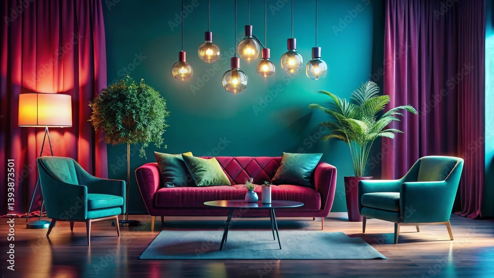 Obraz premium Elegant Living Room Interior with Colorful Accents