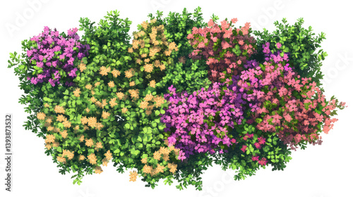 A vibrant aerial view of a lush flower garden filled with colorful blooms, showcasing nature's beauty in springtime