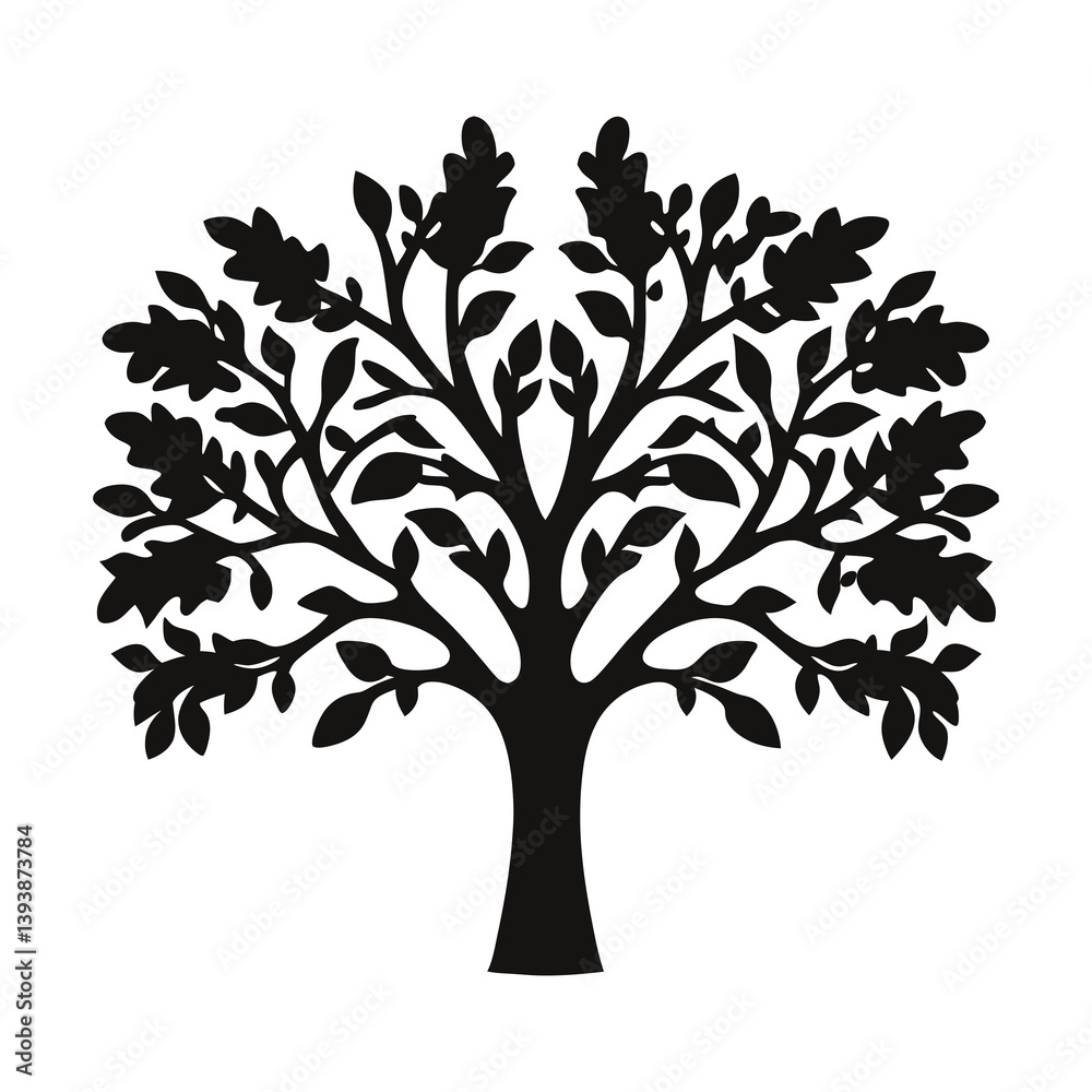 Download tree silhouette vector image of oak tree with leaves for free nature illustration and design needs symbol for architecture and landscape design.