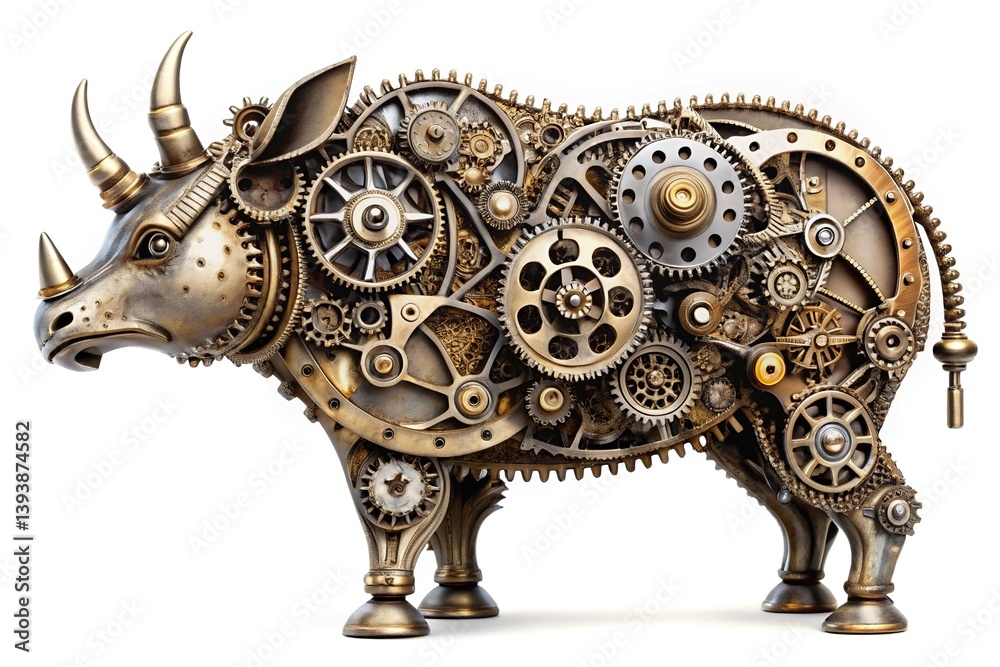 Clockwork Rhino AI Art, Mechanical Rhinoceros Clockwork Rhino AI Art, Mechanical Rhinoceros