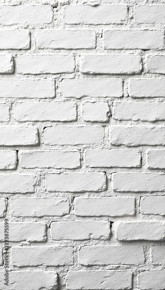 Obraz premium Cracked white brick wall with paint peeling off in spots, grout, decayed, urban