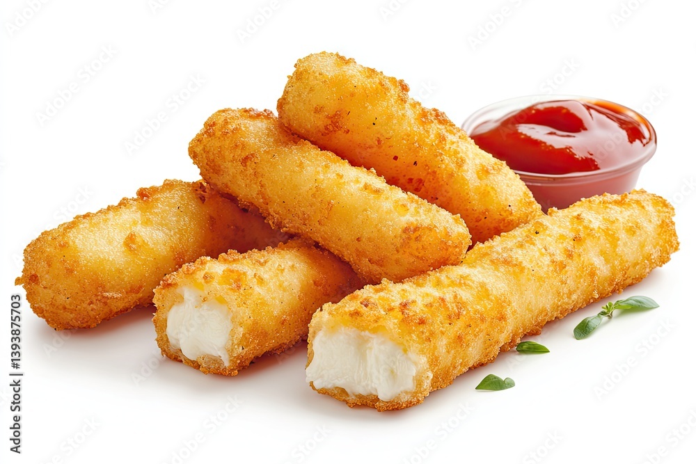 A realistic photo of Mozzarella Sticks, hyper-realistic, isolated on white A realistic photo of Mozzarella Sticks, hyper-realistic, isolated on white