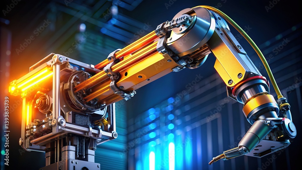 Futuristic Robot Arm, High-Tech Processor, Close-up Action