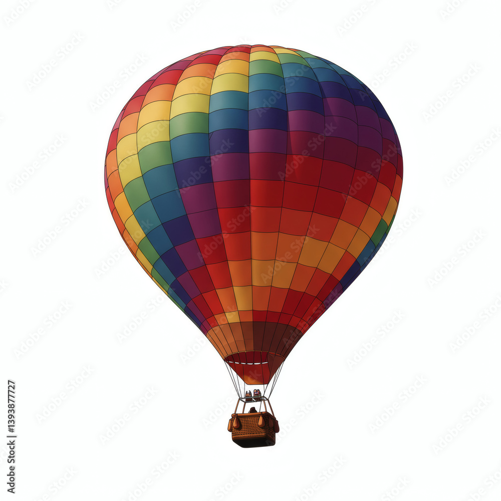 Naklejka premium Vibrant Rainbow Hot Air Balloon Soaring Through the Sky A Colorful Aerial Adventure