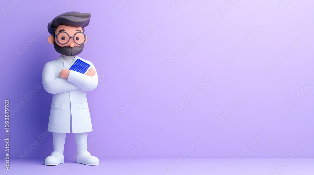 Cartoon Doctor with Arms Crossed in Purple Studio