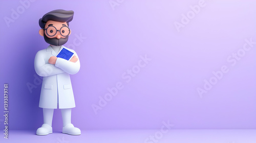 Obraz na płótnie Cartoon Doctor with Arms Crossed in Purple Studio w salonie