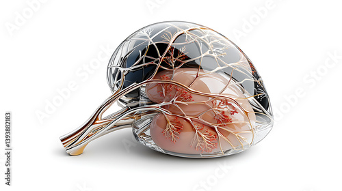 Scientific illustration of a transparent kidney model medical research lab 3d design clinical environment close-up view anatomy concept