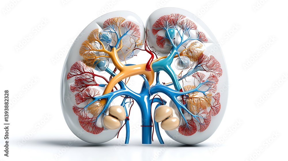 Fototapeta premium Exploring human kidney anatomy scientific study 3d model medical environment educational viewpoint health concept