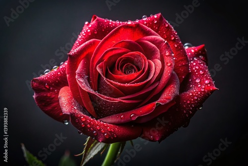 Exquisite Single Red Rose with Dew Drops on a Dramatic Black Background A Stunning Visual of Natures Elegance