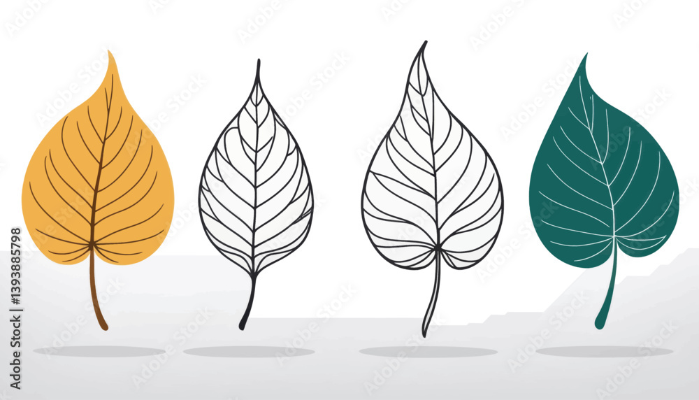 Obraz premium Elegant Leaf Illustrations Set Autumn Colors Outline Design Graphic Nature Botany