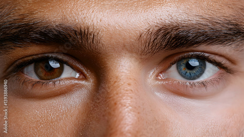 Close Up of Two Human Eyes with Different Colors Brown and Blue