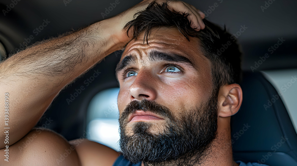 Obraz premium Close Up Portrait of a Thoughtful Man with Dirt on his Face and Hair
