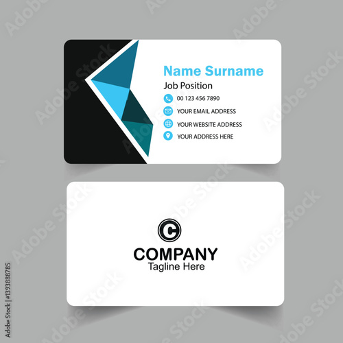 Double-sided modern blue business card template. Clean professional and creative minimal visiting card.