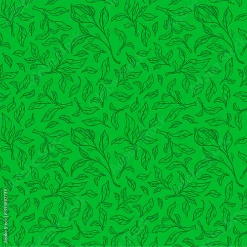 leaves pattern background. green leaves vector pattern background. Green tea leaf seamless pattern. seamless patterns with green leaves of tea.