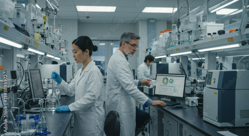Obraz premium Scientists Collaborating in a Modern Research Laboratory Innovation and Discovery