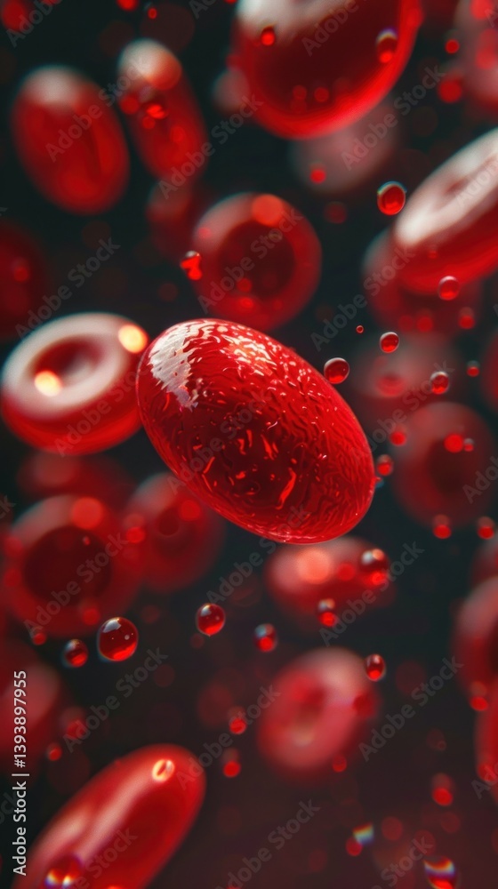 Fototapeta premium Red Blood Cells in Motion, Microscopic View, Dark Background