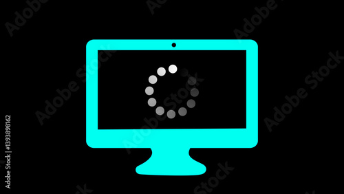 Preloaded buffering circle. loading circle icon in blue monitor. Charging, uploading, downloading and loading bar