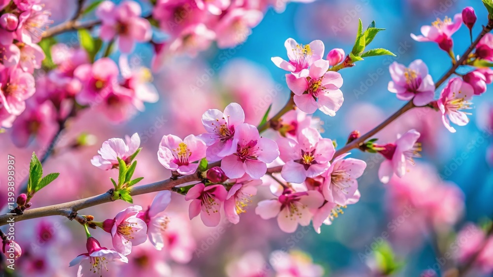 Delicate Pink Blossoms in Springtime Macro Photography Closeup View of Tender Flowers and Lush Green Foliage Delicate Pink Blossoms in Springtime Macro Photography Closeup View of Tender Flowers and Lush Green Foliage