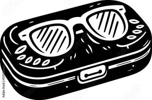 Silhouette of a sleek sunglasses case in a closed position, perfect for eyewear branding, accessory design, and packaging illustrations. Ideal for digital projects and marketing.