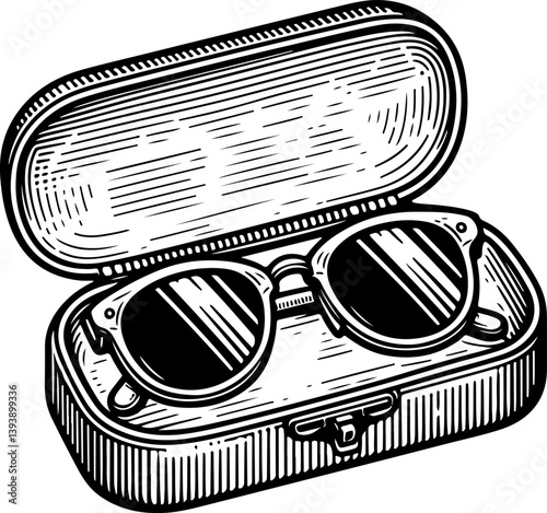 Silhouette of a sleek sunglasses case in a closed position, perfect for eyewear branding, accessory design, and packaging illustrations. Ideal for digital projects and marketing.