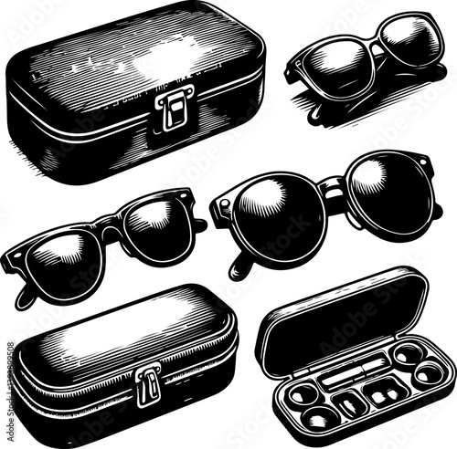 Silhouette of a sleek sunglasses case in a closed position, perfect for eyewear branding, accessory design, and packaging illustrations. Ideal for digital projects and marketing.