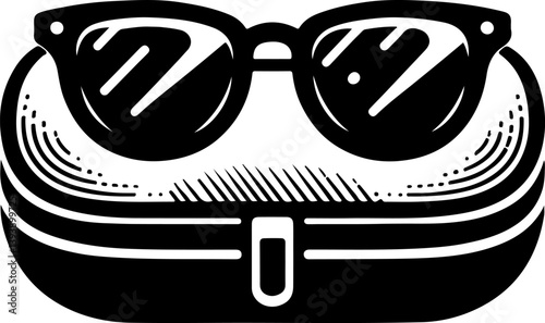 Silhouette of a sleek sunglasses case in a closed position, perfect for eyewear branding, accessory design, and packaging illustrations. Ideal for digital projects and marketing.