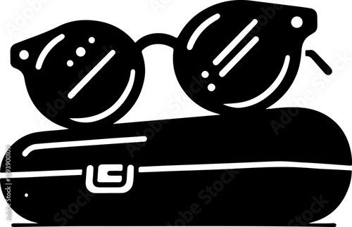 Silhouette of a sleek sunglasses case in a closed position, perfect for eyewear branding, accessory design, and packaging illustrations. Ideal for digital projects and marketing.