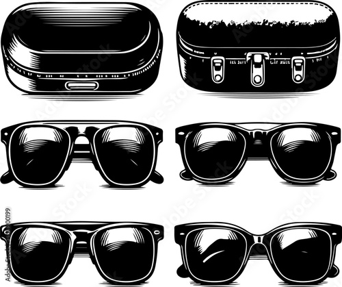 Silhouette of a sleek sunglasses case in a closed position, perfect for eyewear branding, accessory design, and packaging illustrations. Ideal for digital projects and marketing.