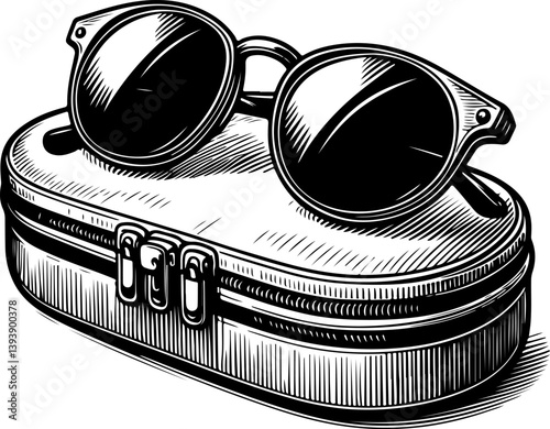 Silhouette of a sleek sunglasses case in a closed position, perfect for eyewear branding, accessory design, and packaging illustrations. Ideal for digital projects and marketing.