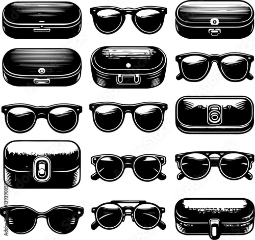 Silhouette of a sleek sunglasses case in a closed position, perfect for eyewear branding, accessory design, and packaging illustrations. Ideal for digital projects and marketing.