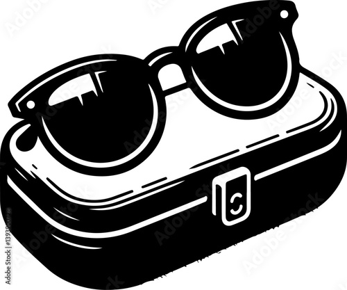 The silhouette of a sleek sunglasses case is in a closed position, perfect for eyewear branding, accessory design, and packaging illustrations. Ideal for digital projects and marketing.