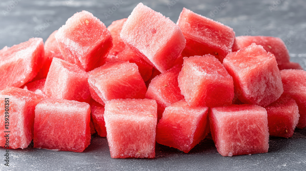 Frozen watermelon chunks create refreshing and vibrant snack, perfect for summer