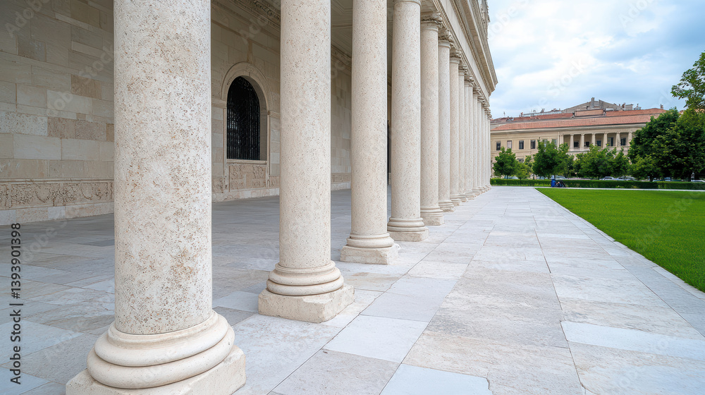 Obraz premium Elegant columns support grand structure, showcasing intricate details and serene atmosphere