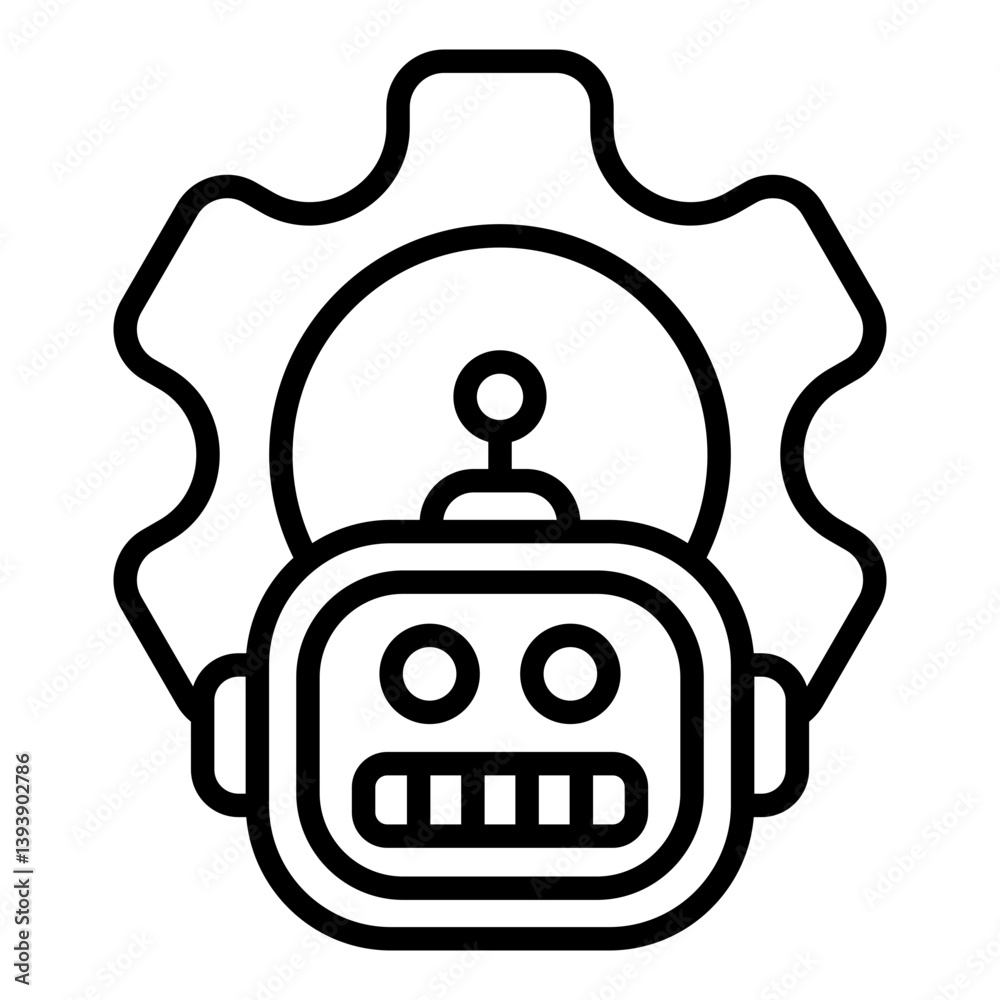 Fototapeta premium gear repair outline icon with robot maintenance task