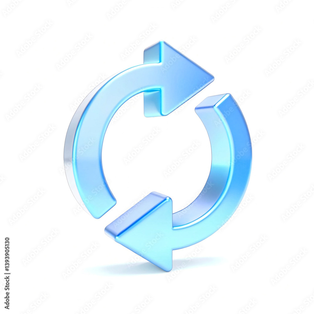 Glossy Blue Circular Arrows Representing Continuous Cycle and Refresh Concept Glossy Blue Circular Arrows Representing Continuous Cycle and Refresh Concept