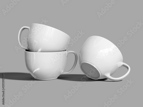 White Blank Porcelain Mug Mockup Drinkware 3D Rendering
