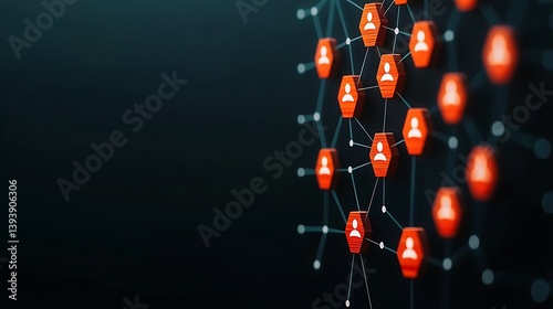 Connected red figures linked in a network on a dark background, symbolizing social connections