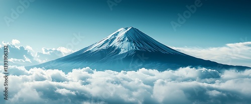 Majestic mountain peak above clouds