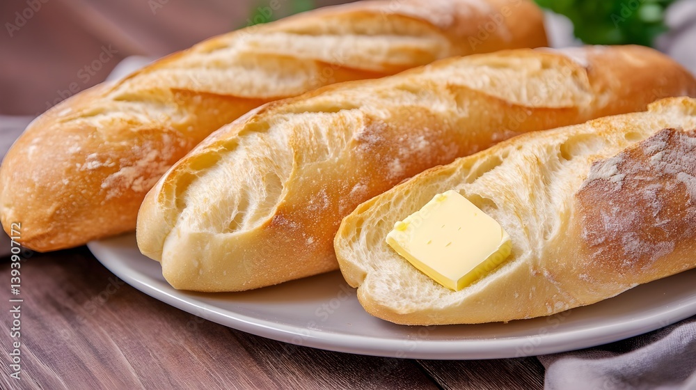 Crusty Bread with Butter - Bakery Food Photo - Rustic food photography Crusty Bread with Butter - Bakery Food Photo - Rustic food photography