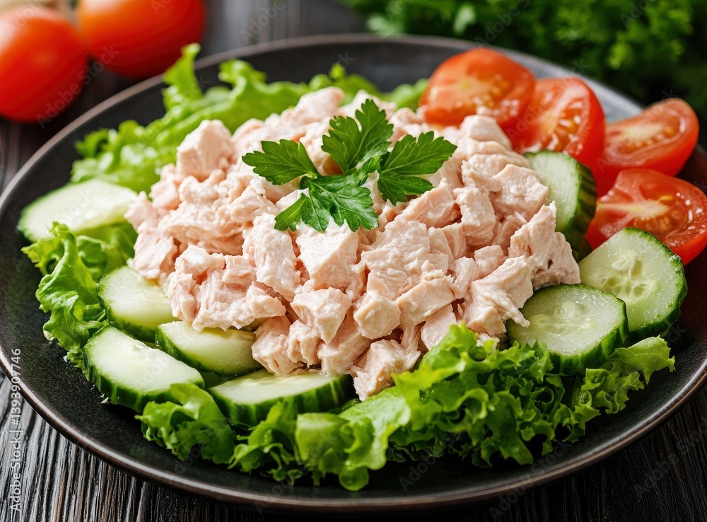 Chicken Salad with Fresh Vegetables on Plate for Healthy Eating Chicken Salad with Fresh Vegetables on Plate for Healthy Eating