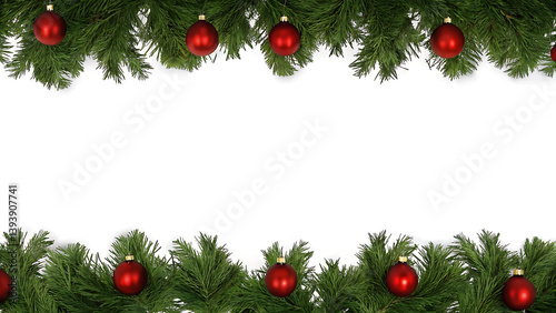 Christmas wreath frame with fir branches and balls decoration for a holiday celebration.